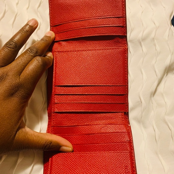 Red and brown coach trifold wallet - Picture 2 of 7